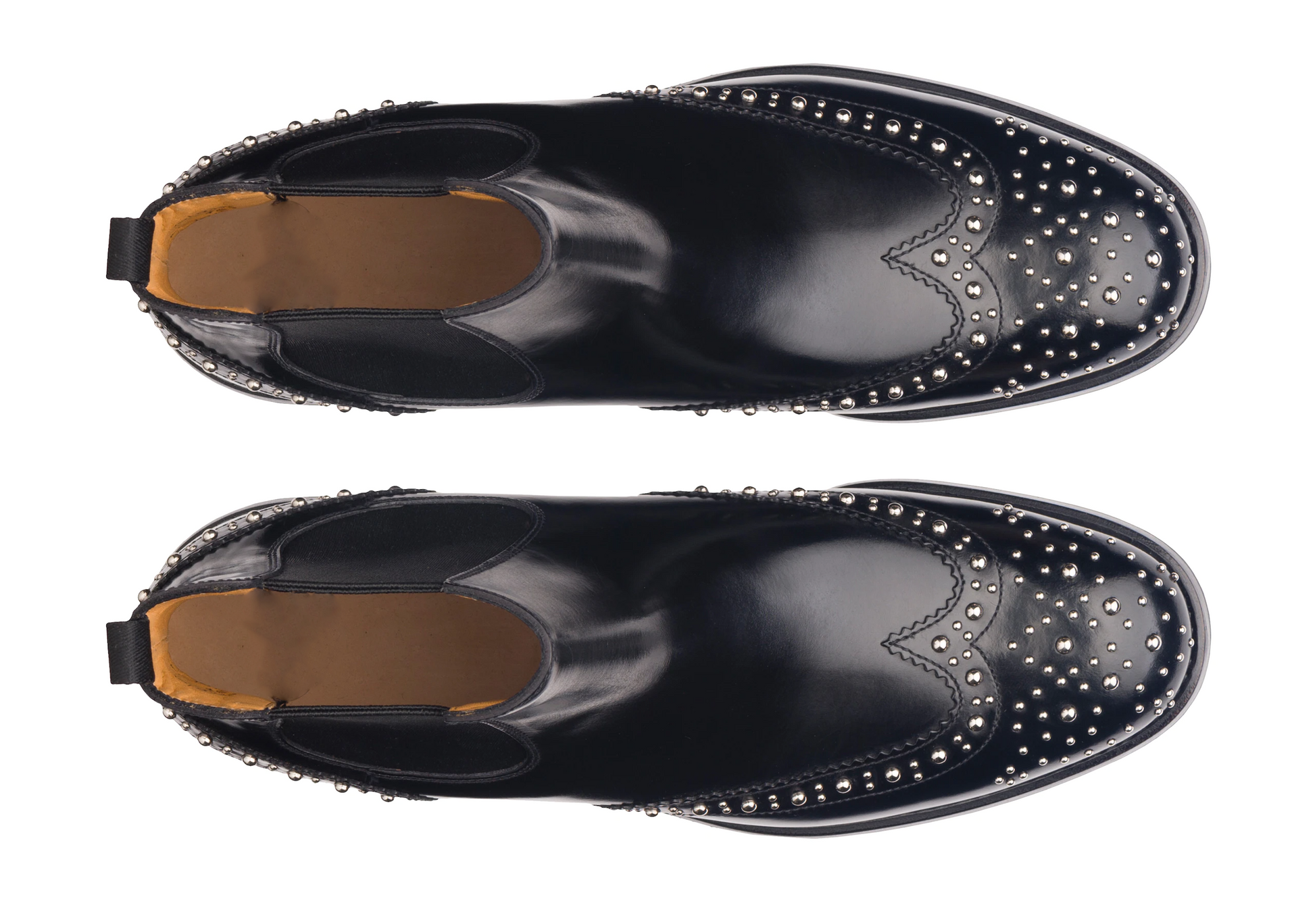 Black Leather Spike Studded Fuiloro Wingtip Chelsea Boots