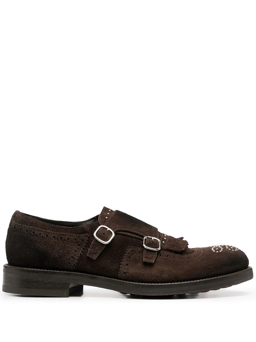 Brown Diamond Studded Suede Ainaro Shawl Double Monk Straps