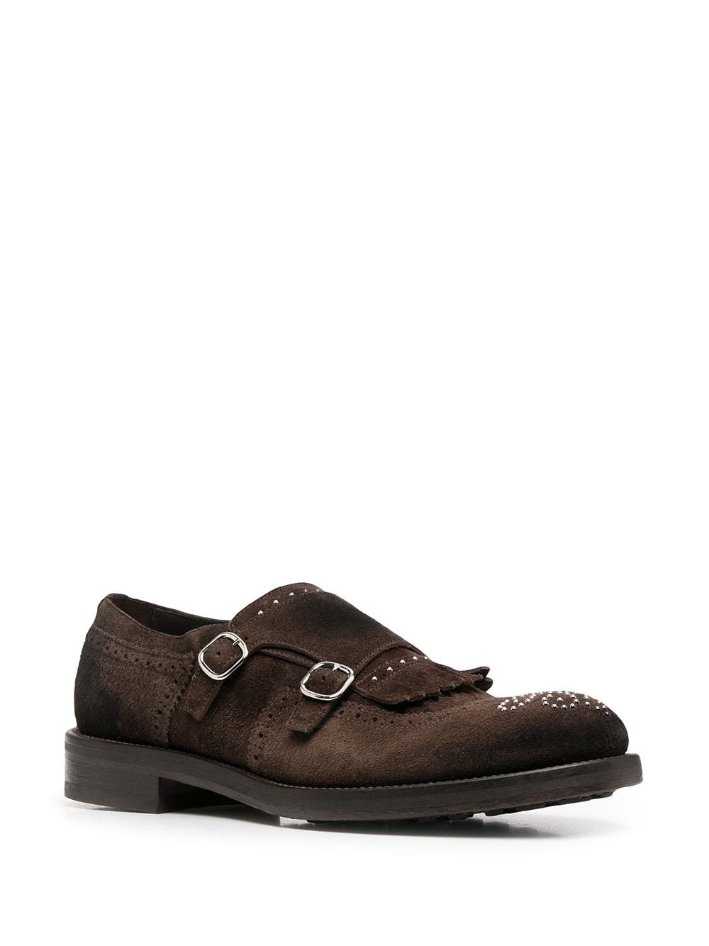Brown Diamond Studded Suede Ainaro Shawl Double Monk Straps
