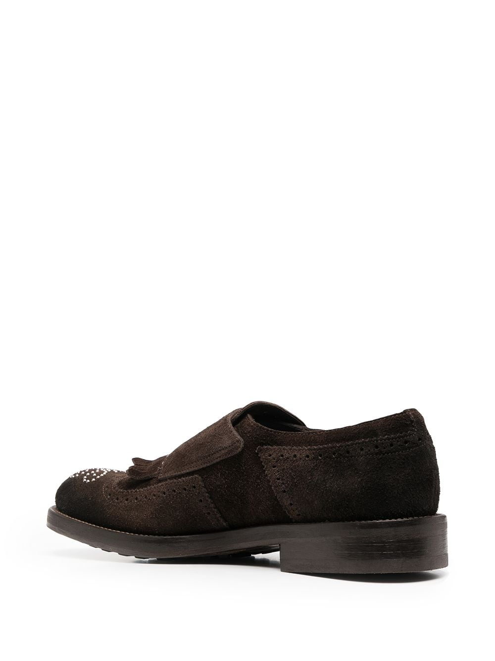 Brown Diamond Studded Suede Ainaro Shawl Double Monk Straps