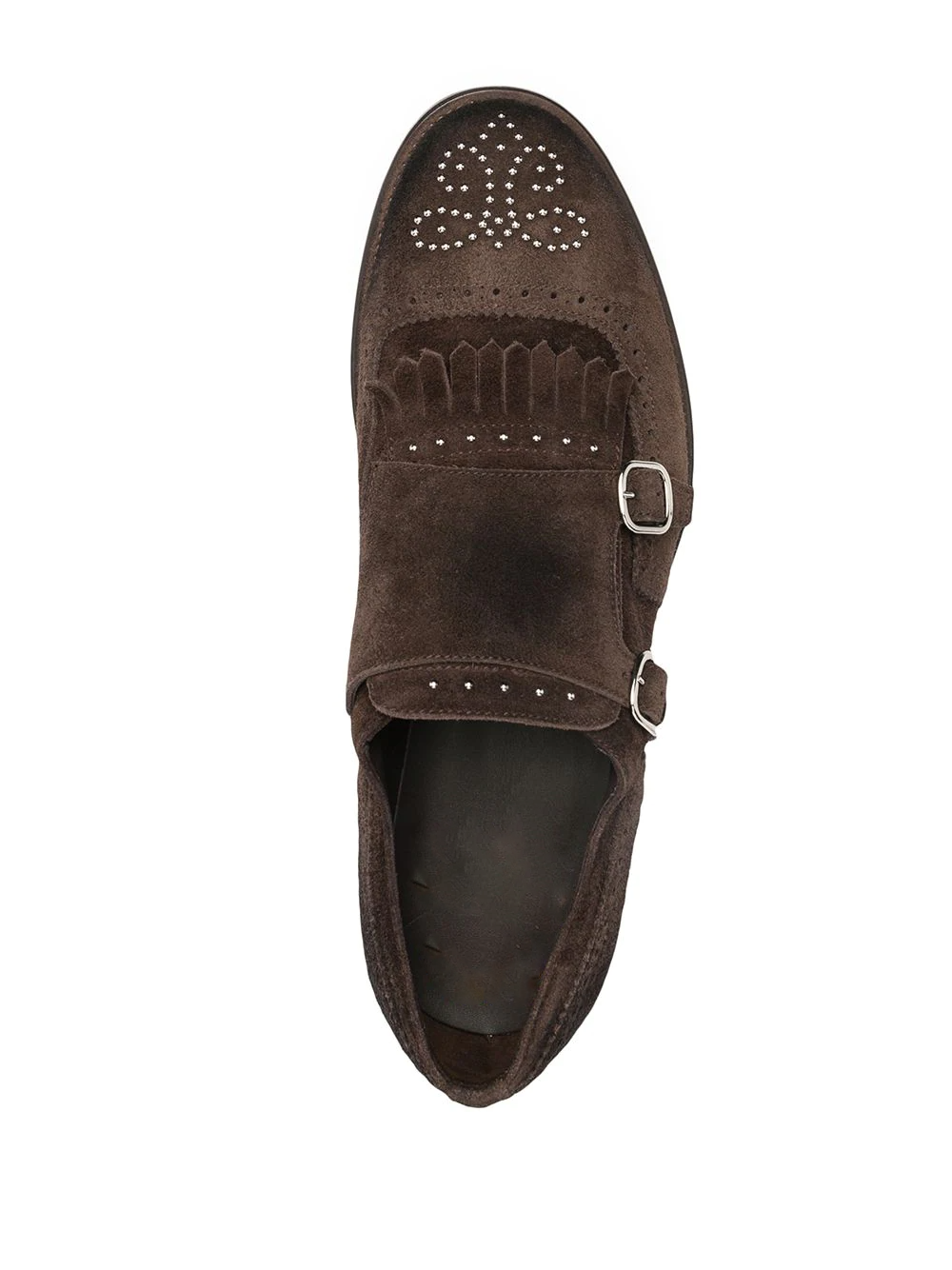 Brown Diamond Studded Suede Ainaro Shawl Double Monk Straps