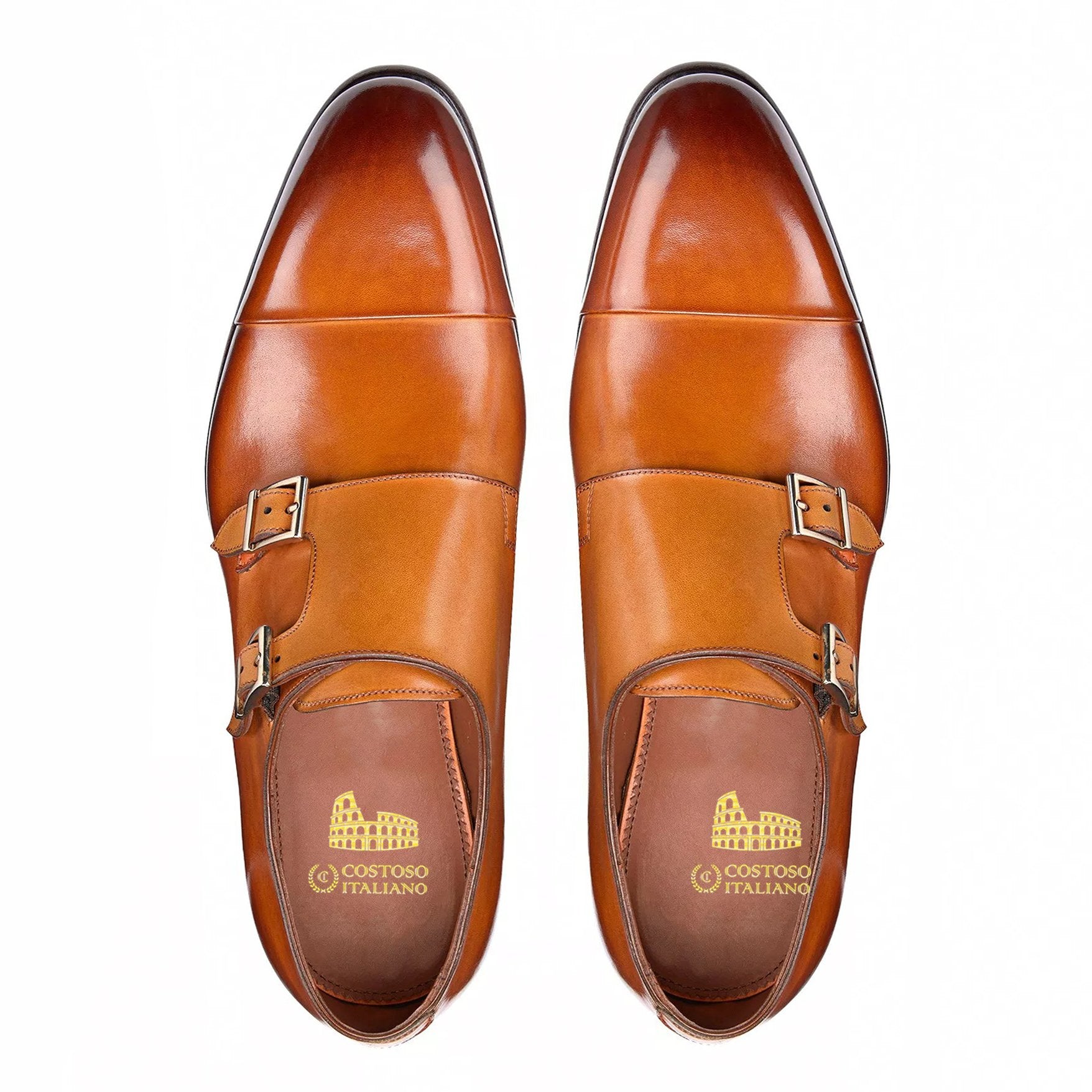 Flat Feet Shoes - Tan Leather Castle Monk Straps with Arch Support