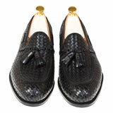 Height Increasing Black Hand Woven Braided Leather Acton Loafers