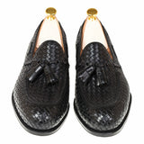 Black Hand Woven Braided Leather Acton Loafers