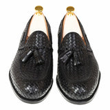 Flat Feet Shoes - Black Hand Woven Braided Leather Acton Loafers with Arch Support