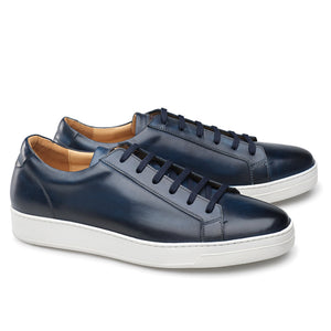 Navy Blue Leather Cornella Lace Up Sneakers