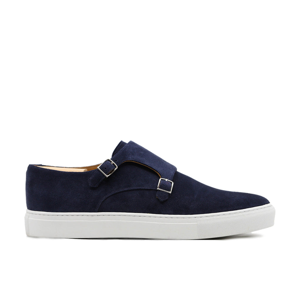 Height Increasing Navy Blue Suede Ferrol Monk Strap Sneakers