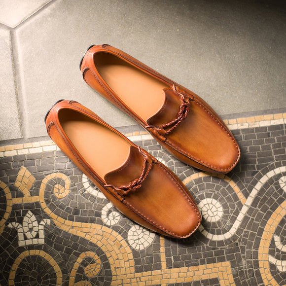 Tan Leather Davos Driving Loafers
