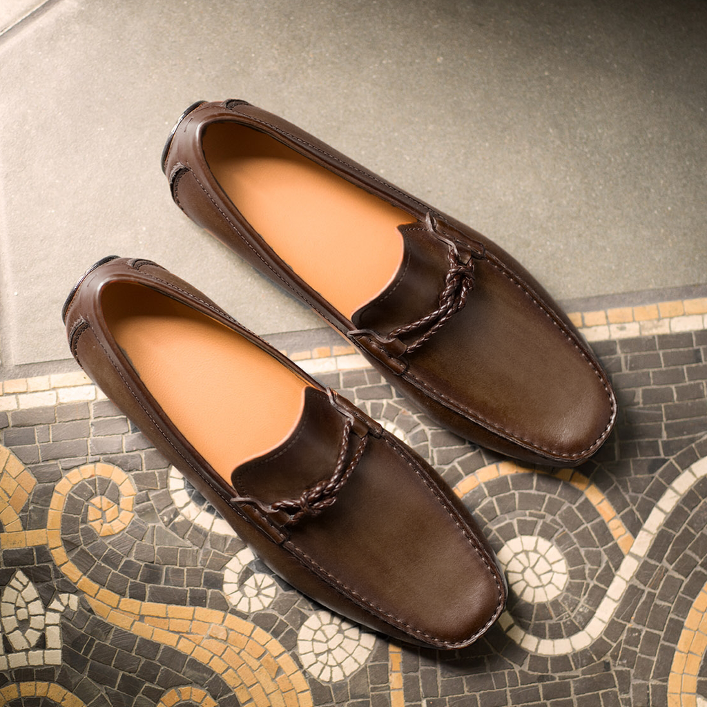 Brown Leather Davos Driving Loafers 
