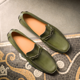 Olive Green Leather Davos Driving Loafers 
