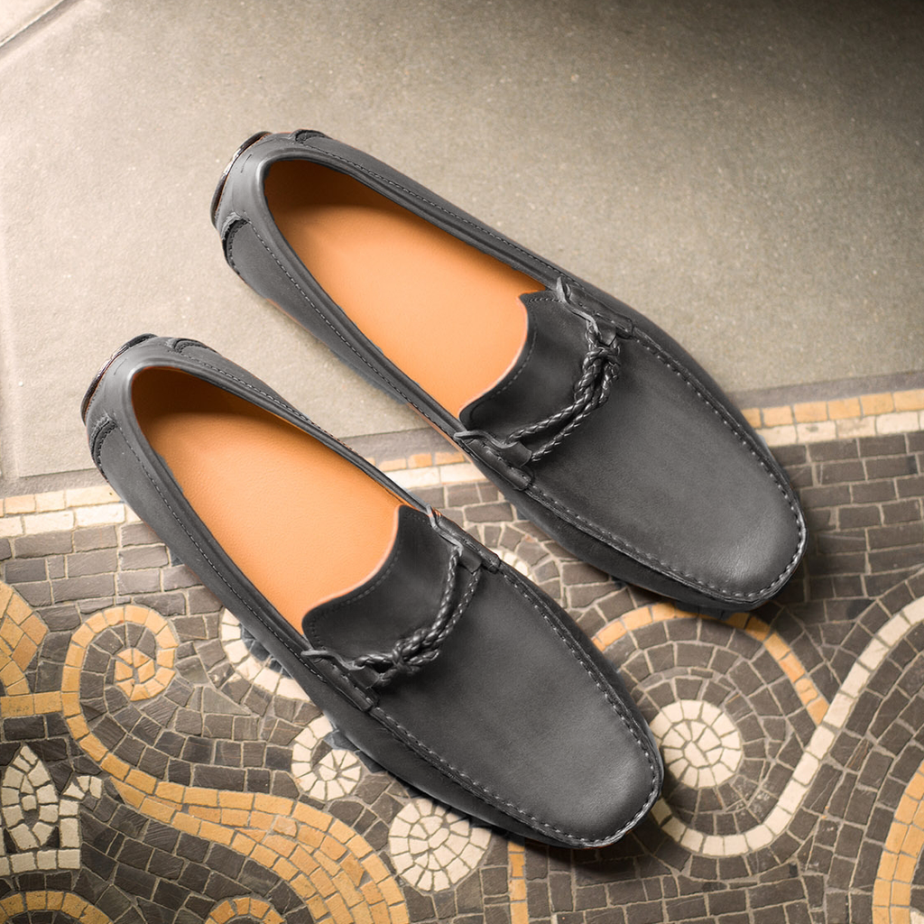 Grey Leather Davos Driving Loafers