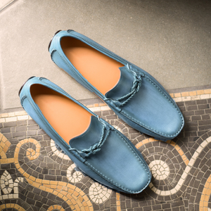Sky Blue Leather Davos Driving Loafers