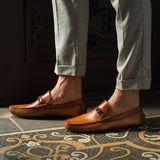 Tan Leather Davos Driving Loafers