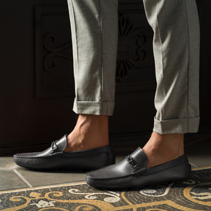Grey Leather Davos Driving Loafers