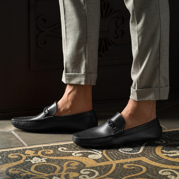 Black Leather Davos Driving Loafers