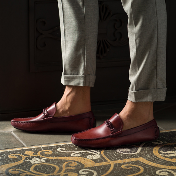 Cherry Brown Leather Davos Driving Loafers 