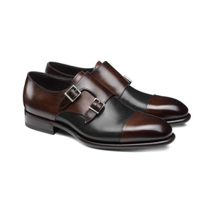 Flat Feet Shoes - Brown and Black Leather Castle Monk Straps with Arch Support