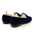 Flat Feet Shoes - Blue Velvet Spartan Shield Embroidered Loafers with Arch Support