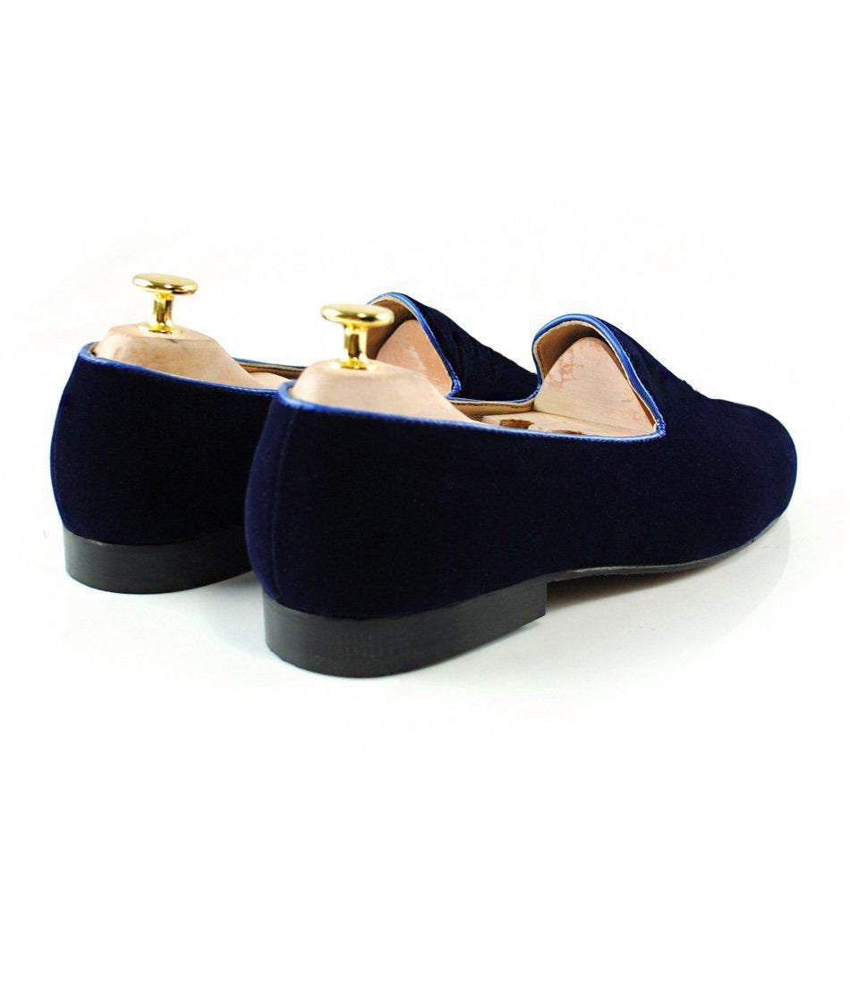 Blue Velvet Spartan Shield Embroidered Loafers