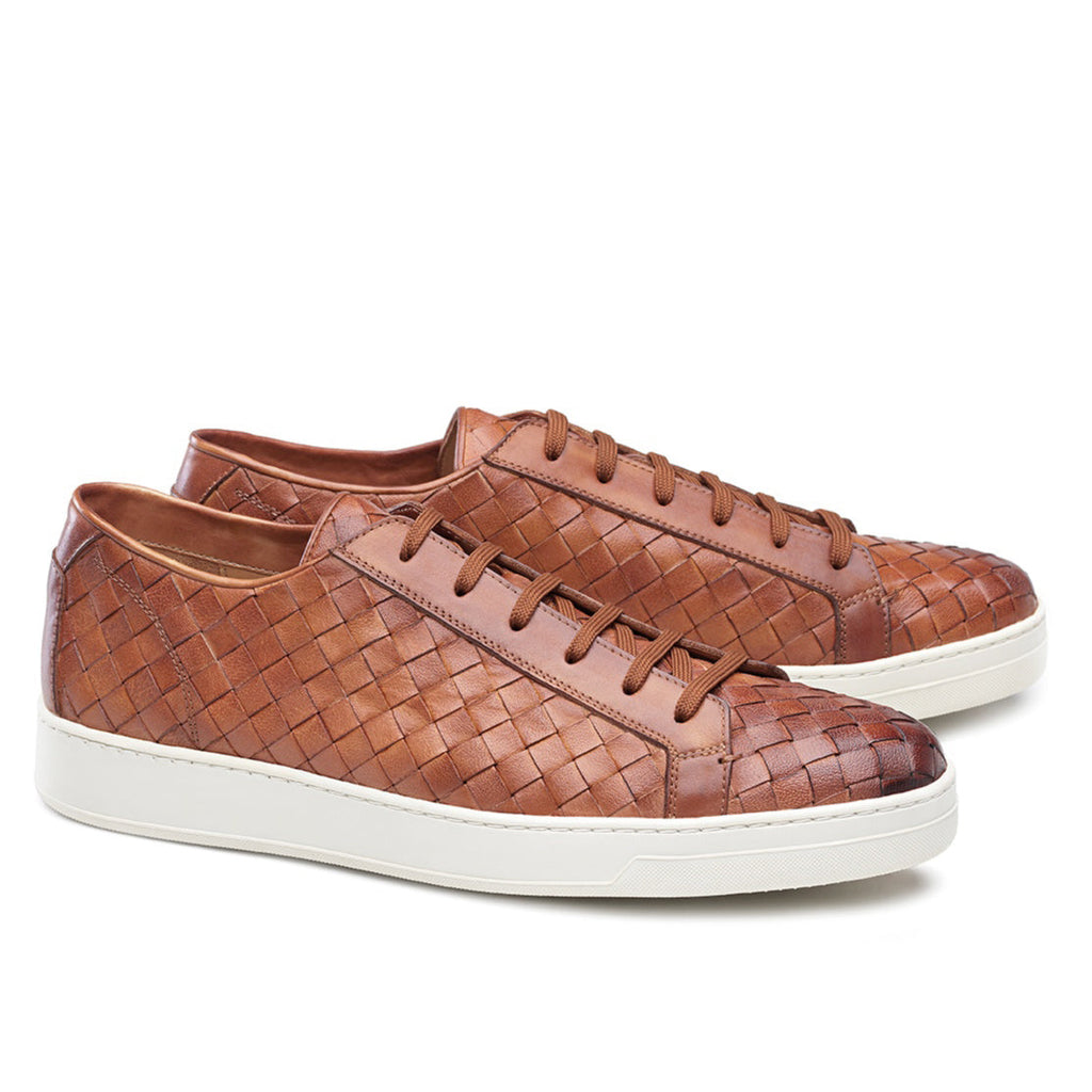 Height Increasing Tan Braided Leather Cornella Lace Up Sneakers
