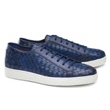 Height Increasing Navy Blue Braided Leather Cornella Lace Up Sneakers