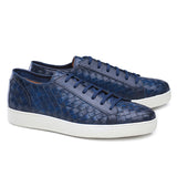Navy Blue Braided Leather Cornella Lace Up Sneakers