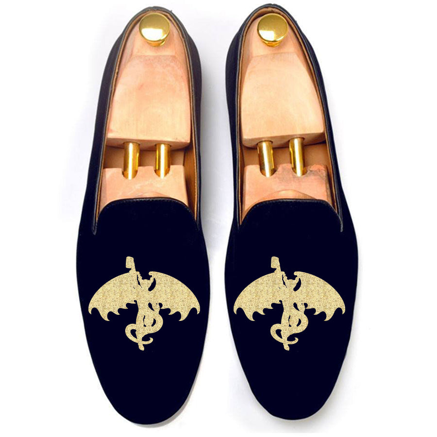 Height Increasing Blue Velvet Gargoyle With Beer Embroidered Loafers