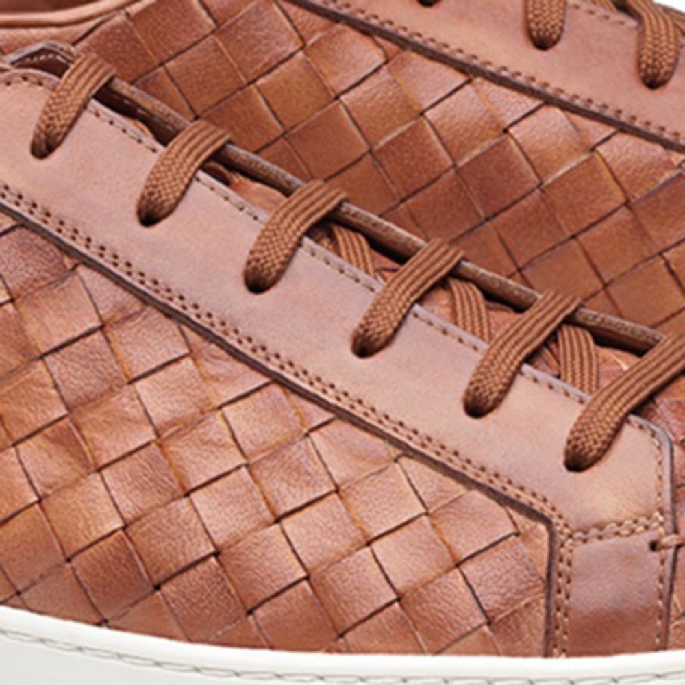 Height Increasing Tan Braided Leather Cornella Lace Up Sneakers