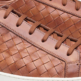 Height Increasing Tan Braided Leather Cornella Lace Up Sneakers