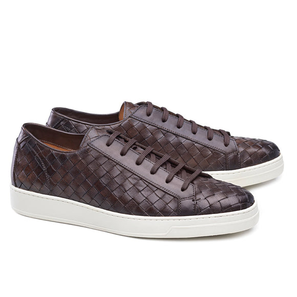 Height Increasing Brown Braided Leather Cornella Lace Up Sneakers