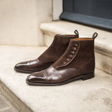 Brown Leather and Suede Granity Buttoned Up Oxford Boots