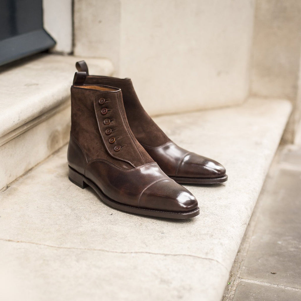 Brown Leather and Suede Granity Buttoned Up Oxford Boots