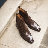 Brown Leather and Suede Granity Buttoned Up Oxford Boots