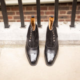 Height Increasing Black Leather and Suede Granity Buttoned Up Oxford Boots 