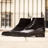 Black Leather and Suede Granity Buttoned Up Oxford Boots 