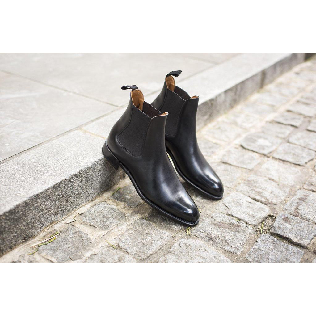 Black Leather Fenland Slip On Chelsea Boots