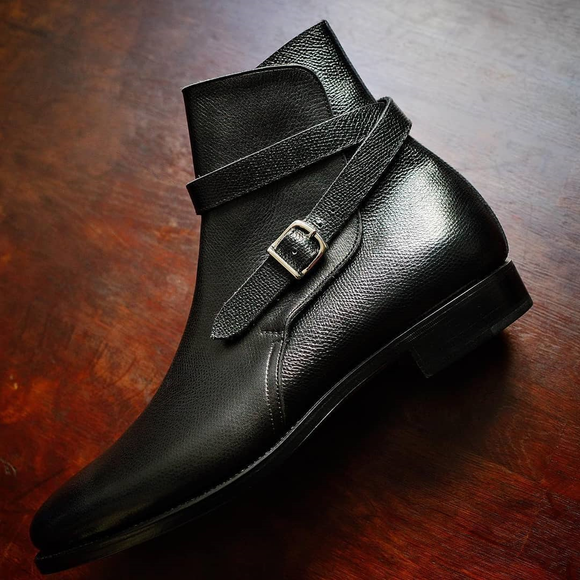 Height Increasing Black Leather Zamora Slip On Jodhpur Boots