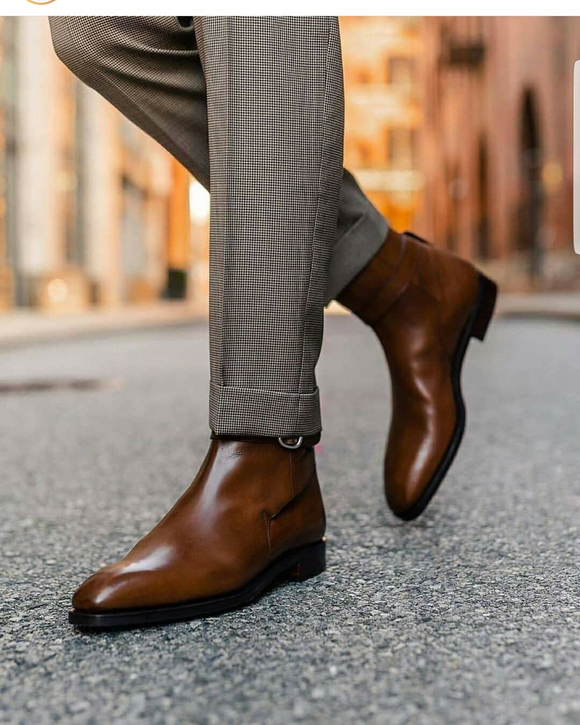Brown leather slip on boots best sale