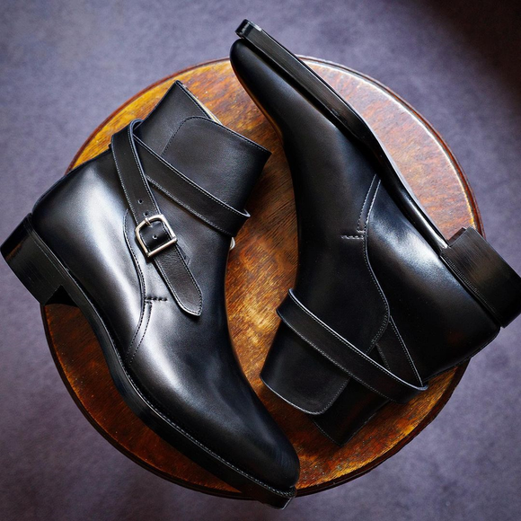 Height Increasing Black Leather Valladolid Slip On Jodhpur Boots