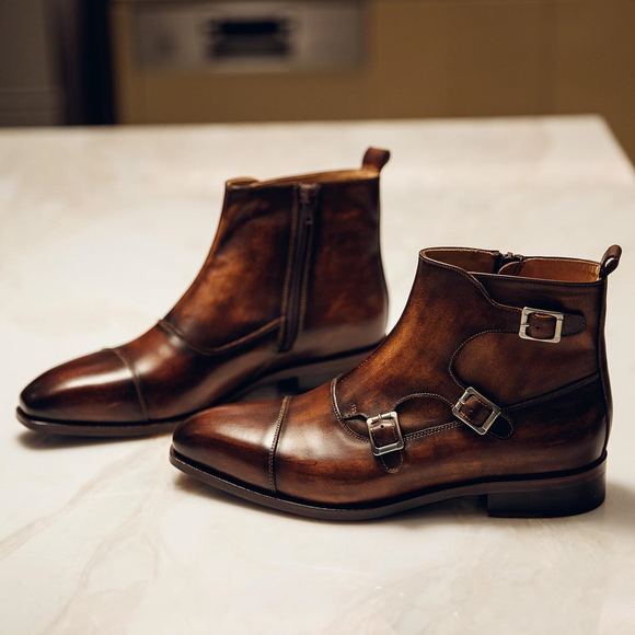 Brown Leather Armacao Monk Strap Boots