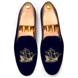 Height Increasing Blue Velvet Man o' War Embroidered Loafers
