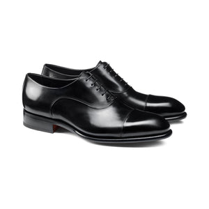 Height Increasing Black Leather Woodford Balmoral Toe Cap Oxfords - Formal Shoes