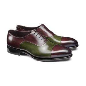Olive Green and Wine Burgundy Leather Woodford Balmoral Toe Cap Oxfords