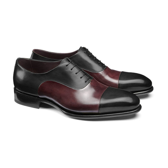 Flat Feet Shoes - Black and Wine Burgundy Brown Leather Woodford Balmoral Toe Cap Oxfords with Arch Support