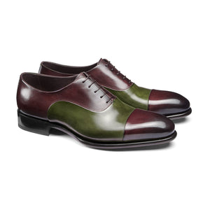 Flat Feet Shoes - Olive Green and Wine Burgundy Leather Woodford Balmoral Toe Cap Oxfords with Arch Support