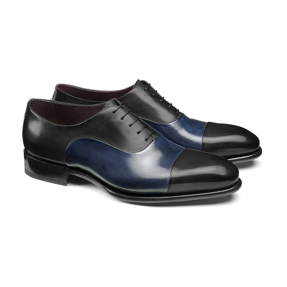Height Increasing Black and Navy Blue Leather Woodford Balmoral Toe Cap Oxfords