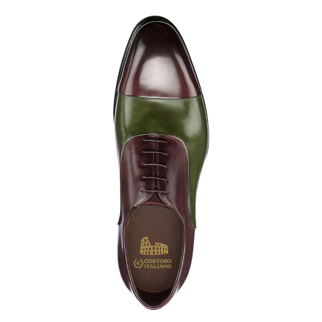 Olive Green and Wine Burgundy Leather Woodford Balmoral Toe Cap Oxfords