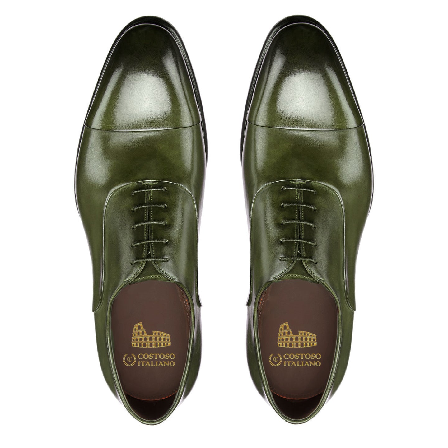 Olive Green Leather Woodford Balmoral Toe Cap Oxfords