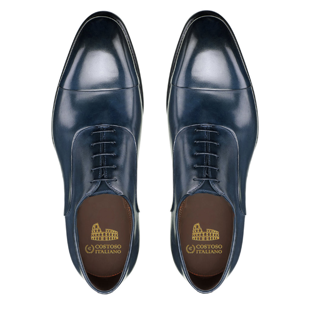 Navy Blue Leather Woodford Balmoral Toe Cap Oxfords