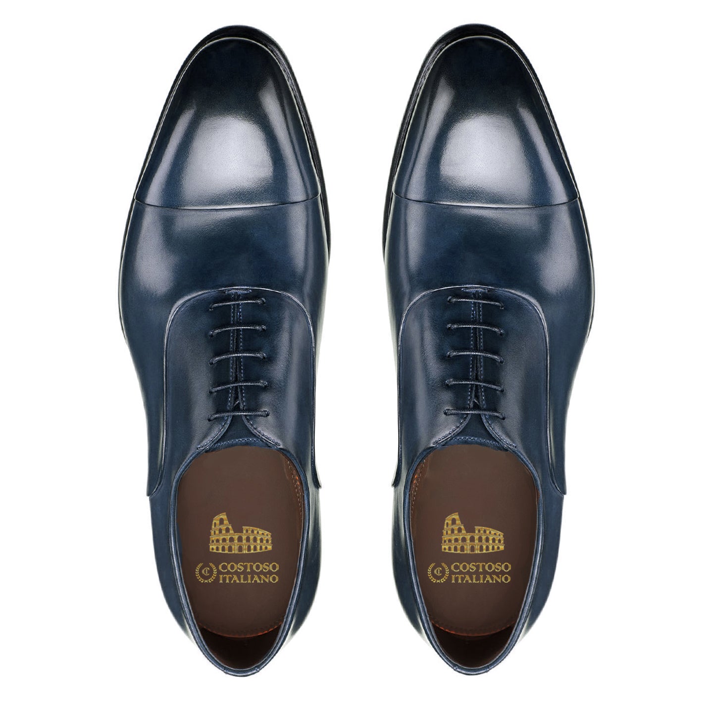 Navy Blue Leather Woodford Balmoral Toe Cap Oxfords